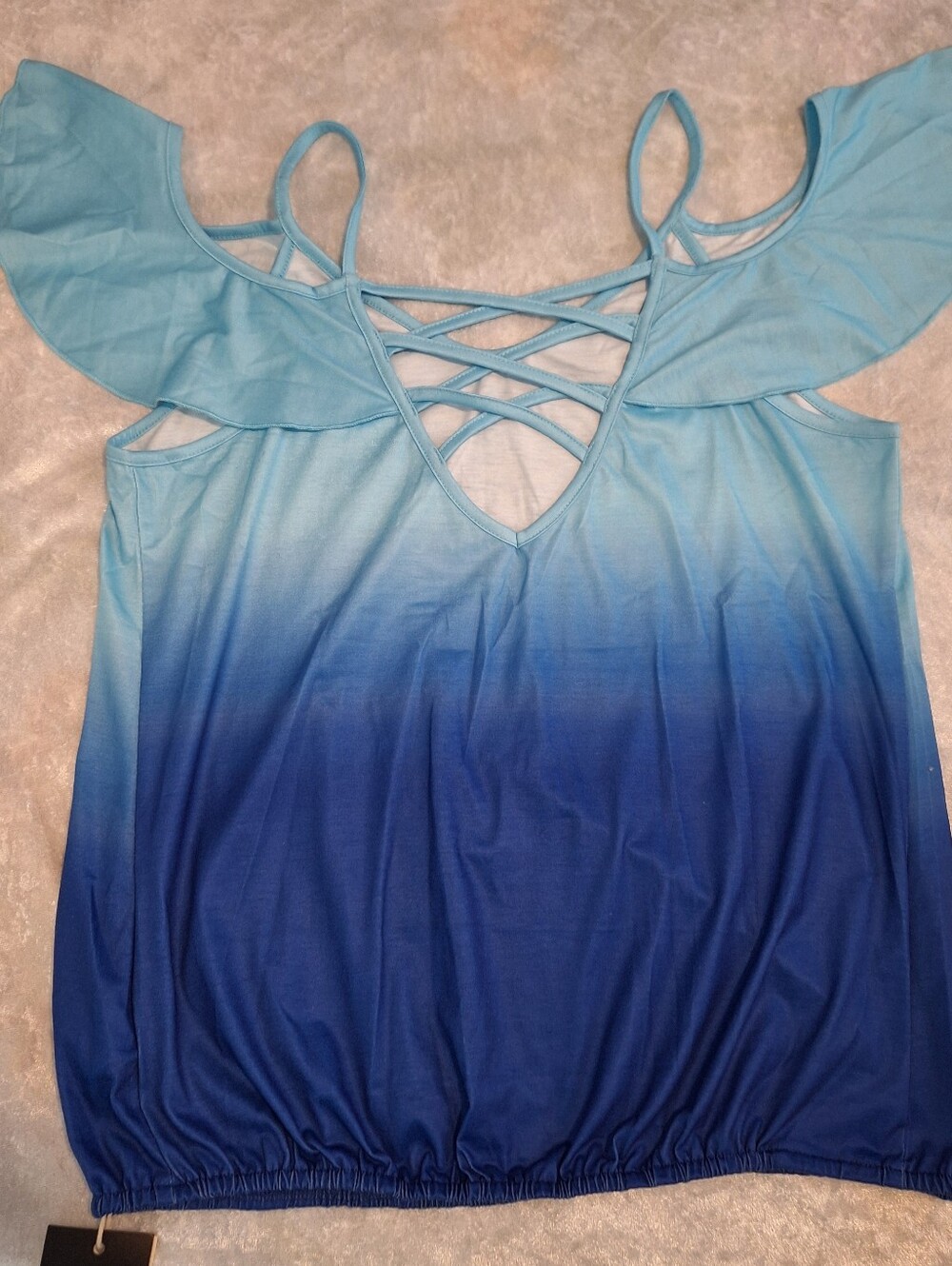 Cold-Shoulder Ombre Blue Tank Top with Crisscross Back by Flamingals size L - Picture 4 of 10